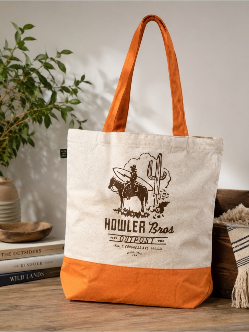 Howler Bros Outpost Canvas Tote Bag Austin Texas Carryall Cowboy Graphic